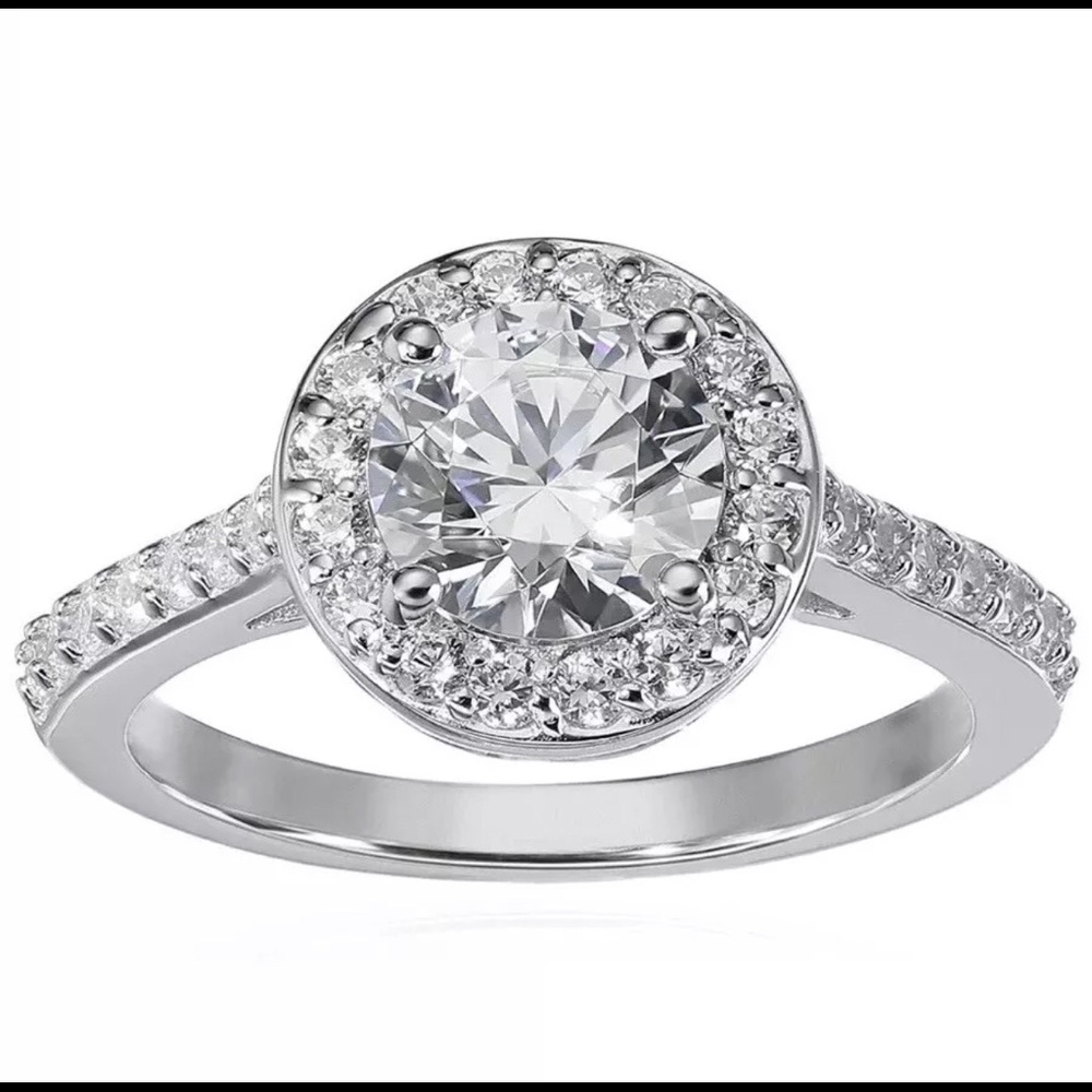 Sterling Silver Round Cut Halo Ring